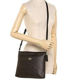 NWT COACH Signature Canvas Zip File Crossbody Bag
